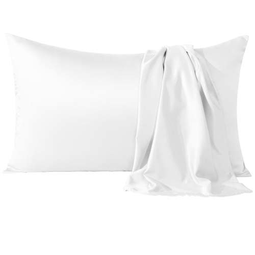 Flxxie Satin Pillowcases with Hidden Zipper for Hair and Skin, Breathable Cooling Pillow Cases, White, Queen 20"X30", 2 Pack