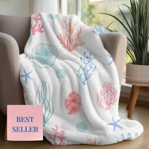 Coastal Velveteen Throw Blanket: Beach House Decor, Ocean Theme