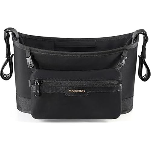 Momcozy Universal Stroller Organizer | Minimalist Caddy with 2 Insulated Bottle Holder | Silicone Anti-Slip Straps | Detachable Mini Pouch | Durable Dense-Weave, Fits for UPPAbaby/Doona & More