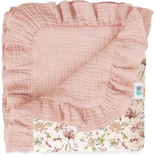 lulumoon Muslin Baby Blanket for Girls: 100% Cotton Ruffle Swaddle Blanket