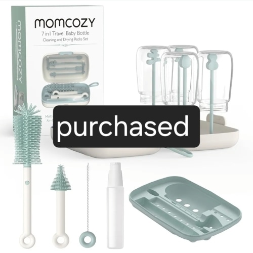 Momcozy Bottle Brush Set - Baby Bottle Cleaner Kit with Silicone Brush, Nipple Brush, Straw Brush, Soap Dispenser, Drying Rack - 7 in 1 Bottle Cleaning Tool for Home and Travel