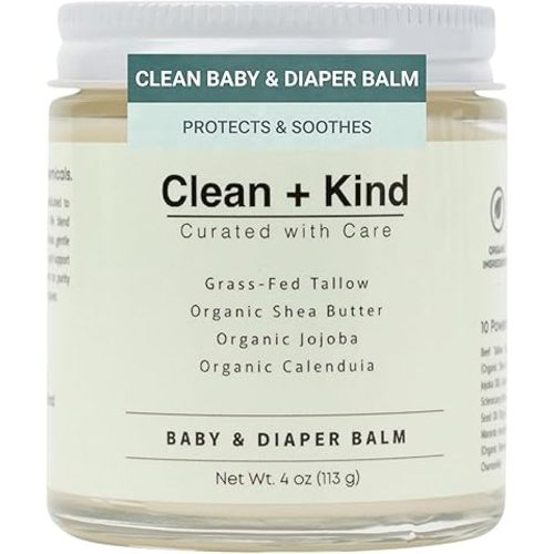 Organic Diaper Balm – 4 oz Baby Diaper Rash Cream – Soothes & Protects Sensitive Skin with Grass-Fed Tallow, Shea Butter, Jojoba & Calendula – Petroleum-Free, Organic Baby Balm