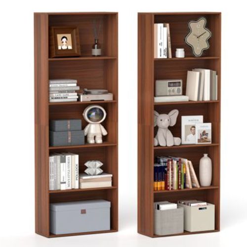 Costway 2PCS 5-Tier Freestanding Open Bookshelf w/2 Anti-tipping Devices for Living Room