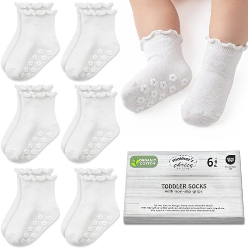 Mother's Choice Organic Cotton Socks For Boys Girls Breathable Non Slip Toddler Socks 2t-3t-4t-5t Ruffle Baby Socks 6-12 M