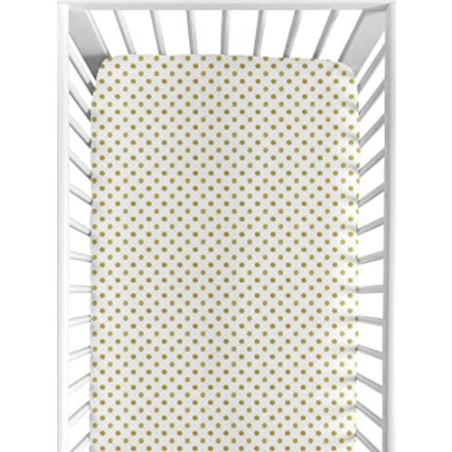 Sweet Jojo Designs Gold and White Polka Dot Baby or Toddler Fitted Crib Sheet for Watercolor Floral Collection