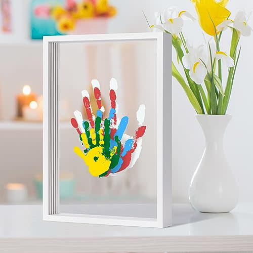 Family Handprint Kit - DIY Handmade Keepsake Wooden Frame - Family Gifts - Gift for New and Expecting Parents, Includes 5 Non-Toxic Paint Colors