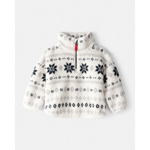 Baby Girl Fairisle Sherpa Quarter-Zip Pullover - White | Carter's