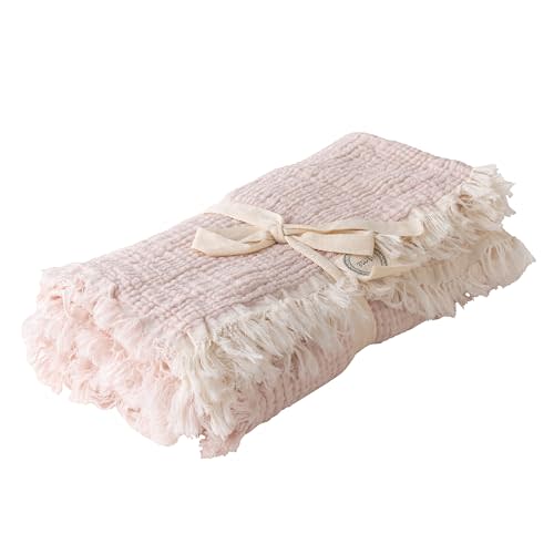 Premium Turkish Cotton Breathable Baby Blanket,Soft & Machine Washable – Luxurious Waffle Weave, Elegant Fringed Edges, Perfect for Cribs & Nursery Décor-Pastel Colors (Pink, 40x45)