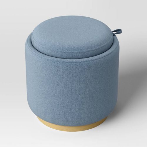Round Upholstered Storage Ottoman Blue - Room Essentials™