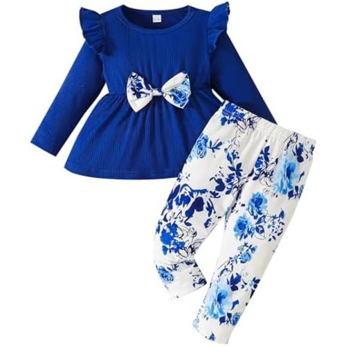 Toddler Baby Girl Clothes Fall Winter Outfits Infant Ruffle Long Sleeve Shirts Pants Cute Girls Clothing Set