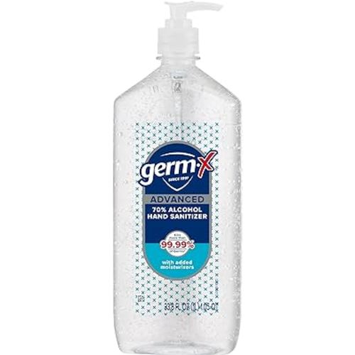 Germ-X Advanced Hand Sanitizer, 34 Fl Oz (1 Liter), Less Drying Moisturizing Clear Gel, No Rinse Formula, Large Family Size Pump Bottle