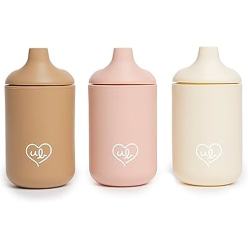Baby Silicone Cups Reliable Lid Sippy Cup 6 oz Unbreakable No Spill Toddler Training Cup, Leak Proof, Spill Proof Kids Take and Toss Cup Set of 3 (Beige)