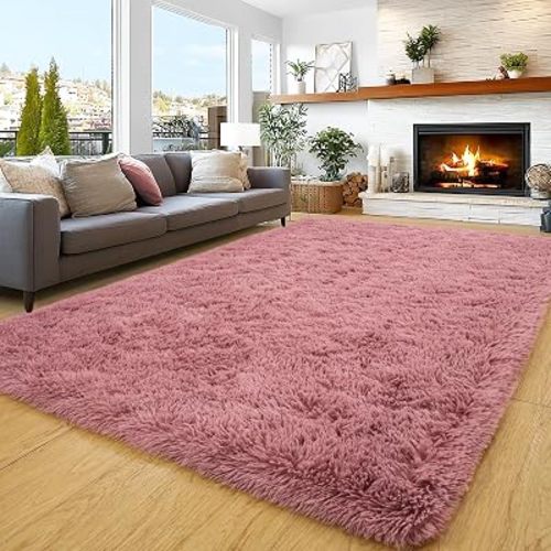 8x10 Area Rugs for Living Room Bedroom, Pink Ultra Soft Fluffy Large Rug
