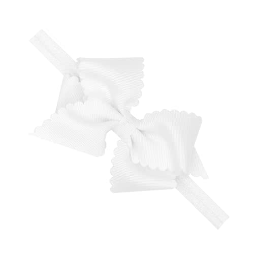 Wee Ones Girls' Extra Small Scalloped Edge Grosgrain Bowtie on Matching Elastic Band, White, 2