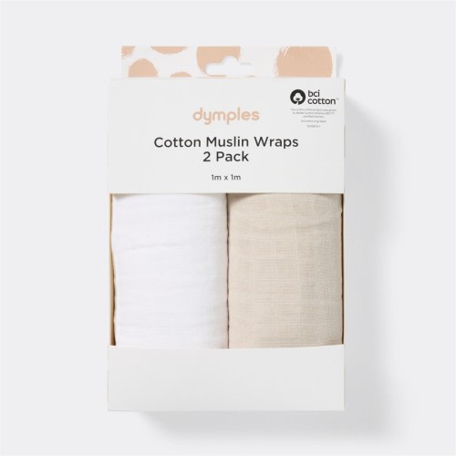 Dymples Cotton Plain Muslin Wrap 2 Pack - Natural