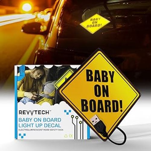 LED Baby on Board Signs for Car - Light Up Car Decal, Flashing, Electroluminescent, Durable Sign Strong Adhesion (Non Suction Cups, not a Magnet, Non-Fading) for Nighttime Driving