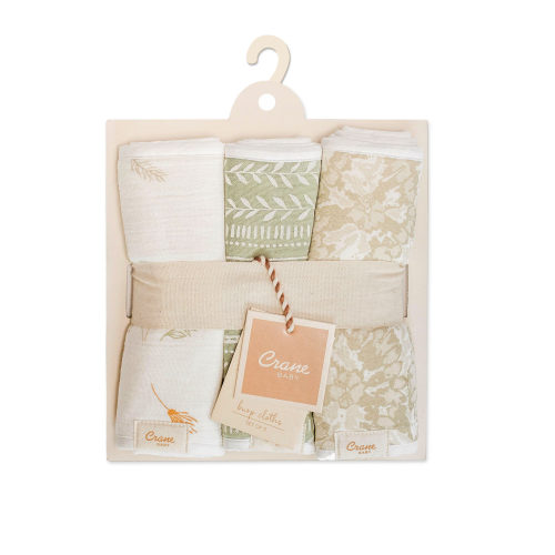 Willow 3-pc. Newborn Burp Cloth Set (Neutral Leaf) - Crane Baby
