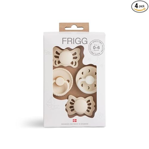 FRIGG Baby's First Pacifier - Moonlight Sailing 4-Pack | Made in Denmark | BPA-Free (Cream, 0-6 Months)
