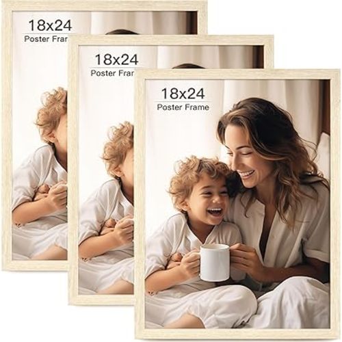 18x24 Picture Frame Set of 3, Natural Wood Grain 18 x 24 Frames Diaplay on Horizontal and Vertical Wall Mounting (3 pack,Natural)