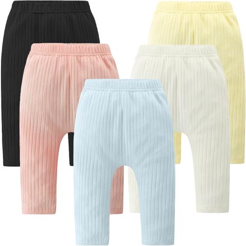 Fullfamous Baby and Toddler Girl's 5 Pack Cotton Ribbed Pull On Pants Leggings 6-12 months