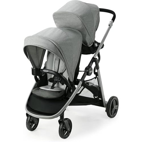 Graco Ready2Grow LX 2.0 Double Stroller, Twin Baby Stroller Features Bench Seat and Standing Platform Options, Compact Fold Perfect for Baby Travel, Clark