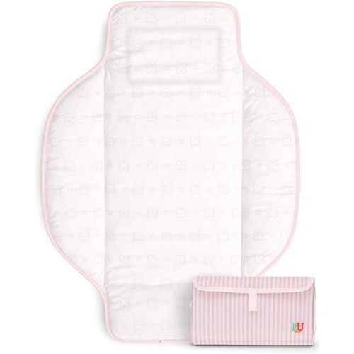 PZU Portable Diaper Changing Pad - Waterproof Travel Changing Mat with Built-in Pillow, Gifts for Baby Shower, Newborn Girls & Boys(Pink Stripes)