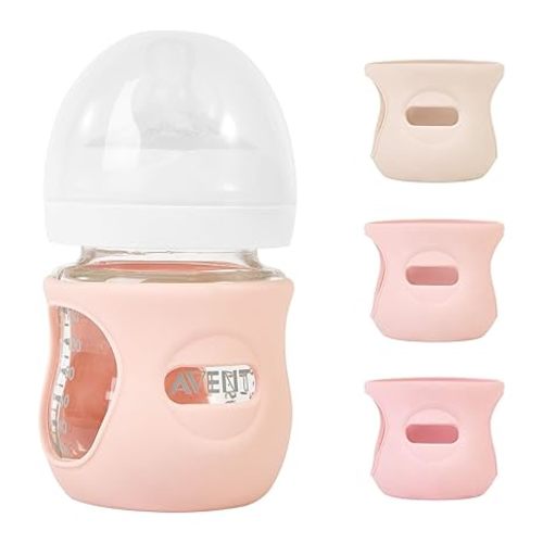 3 Pack Silicone Sleeves for Philips Avent Natural Glass Baby Bottles, Anti Breakage Baby Bottle Holder for Baby Girls, Compatible Philips Avent Glass Natural Baby Bottle, 4 oz