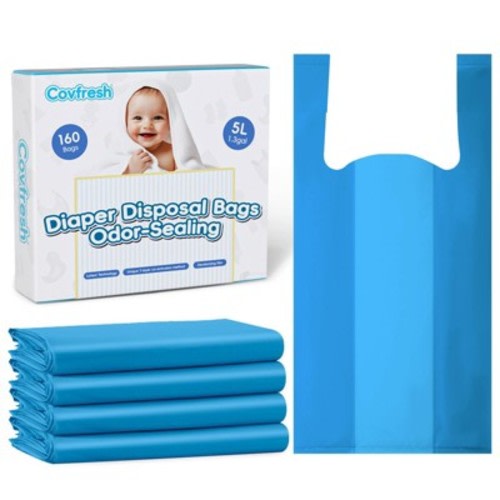 Covfresh Odor Sealing Diaper Disposal Bags, 5L-160Bags, Easy Tie Handles Bags Diaper Waste Bags