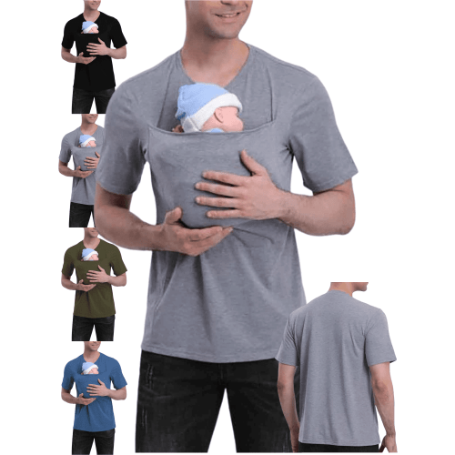 Mifsaly Dad and Mom Kangaroo Carrier Shirt v neck short sleeve tshirts unisex women men kangaroo shirt for dad and baby Pregnant Babies Wearing tops