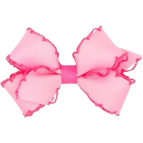 Wee Ones Girls' Classic Grosgrain Moonstitch Edge Hair Bow, No-Slip Hair Clip, Handmade, Pearl Hot Pink, Mini