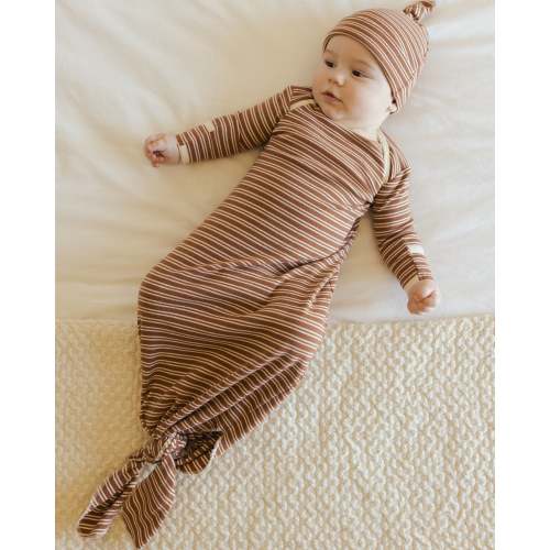Knotted Baby Gown + Hat Set || Cedar Micro Stripe – Quincy Mae
