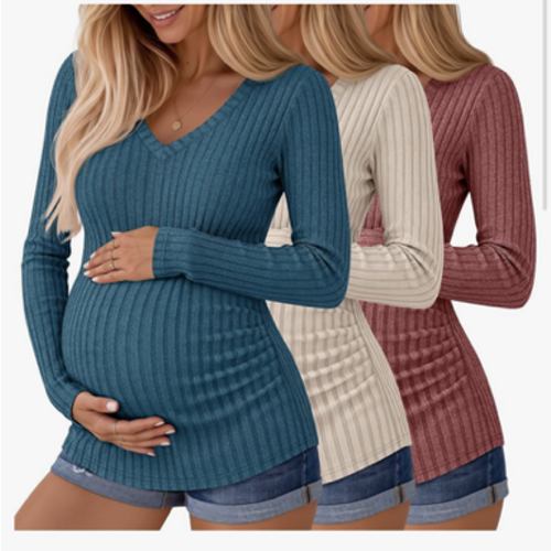 Ficerd 3 Pack Women Maternity Ribbed Long Sleeve Sweater Shirts