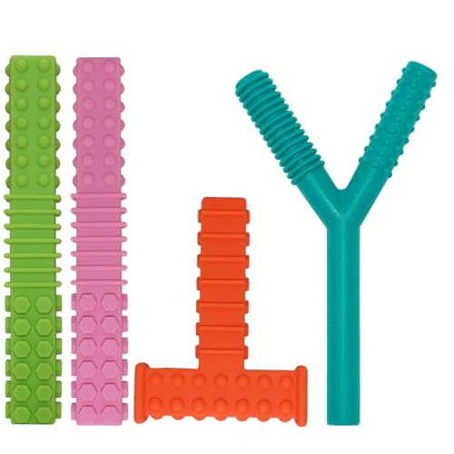 Sensory Chew Toys for Autistic Children, 4 Pack Silicone Chew Tube Teething Sticks Toys for Autism, ADHD, SPD, Chewies with Special Needs, Oral Motor Chewy Tool for Sensory Kids Chewer.