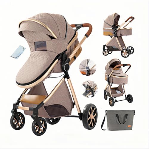 2-in-1 Baby Stroller High Landscape Pram Convertible Carriage with Reversible Bassinet for 0-36 Months,Khaki