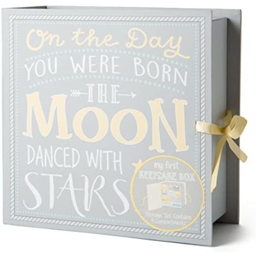 Baby Milestone Keepsake Storage Box by Votum: Track Treasured Memories, 9 Sections – 9 x 3.5 x 9 – Moon & Stars