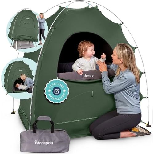 Hiccapop Blackout Tent for Pack and Play, Blackout Cover, Blocks 99% of Light, Green