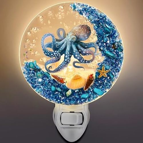 Hortsun Plug in Seashell Night Light Ocean Theme LED Wall,Octopus