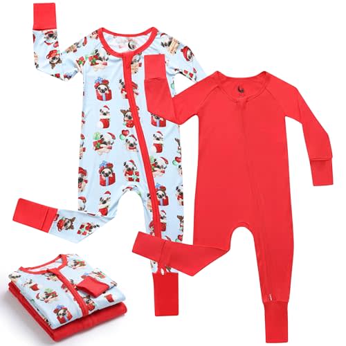 Bamboo Viscose Baby Pajamas 2 Way Zip for Diaper Change 0 to 24 Month Soft Stretchy Sleeper 2 Pack