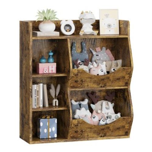 Wooden Kids Toy Storage Organizer, 5-Cubby Bookshelf and Childrens Toy Shelf, 2-Layer Cubby Storage Organizer Cabinet for Playroom, Nursery