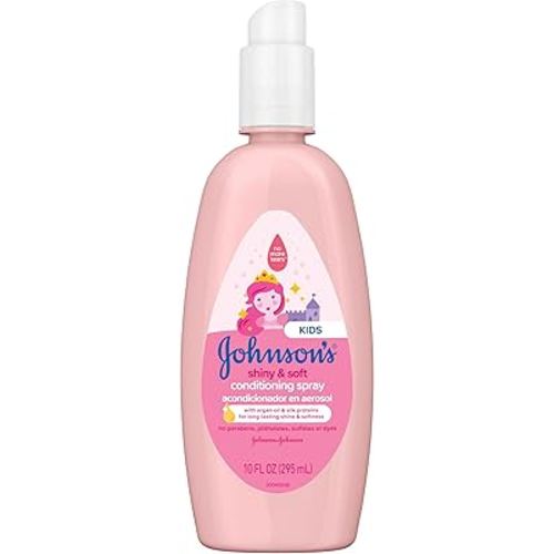 Johnson's Kids Shiny & Soft Hair Conditioning Spray with Argan Oil & Silk Proteins, Tear-Free Conditioning Spray for Shine & Softness, Gentle for Toddler Haircare, 10 fl. oz