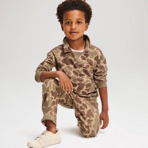 Toddler Boys' French Terry Polo Crewneck - Cat & Jack™ Sand 18M