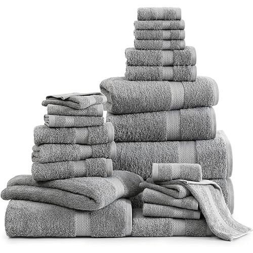 Lane Linen 100% Cotton 24 Pc Bathroom Towel Set - Ring Spun, Quick Dry, Soft & Absorbent - 2 Bath Sheets, 4 Fingertip Towels, 4 Bath, 6 Hand Towels, 8 Washcloths - Hotel Quality Towel Set - Space Grey