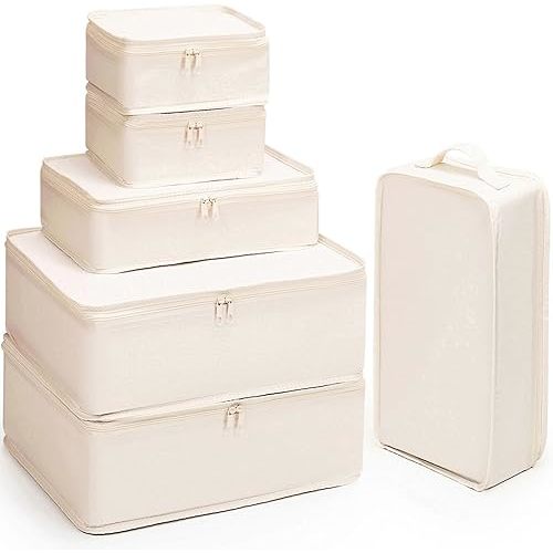 Mossio 6 Set Packing Cubes with Shoe Bag - Lightweight Travel Luggage Suitcase Organizers