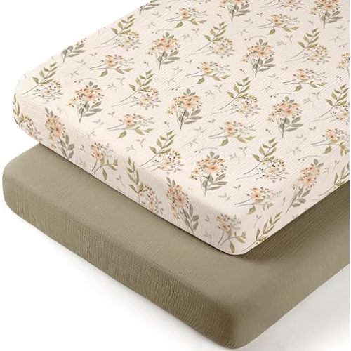 lulumoon Baby Bassinet Sheets Muslin: Cotton Bedside Bassinet Sheets Netural for Boys & Girls - Fitted for Bedside Sleeper Mattress