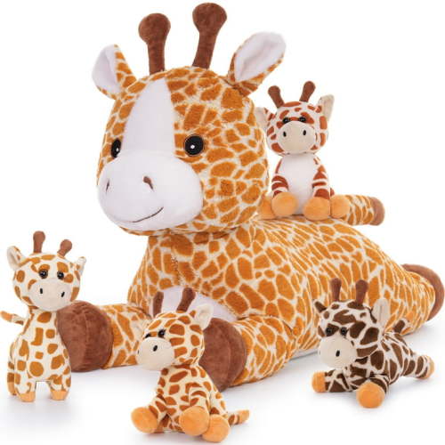 Muiteiur 5 Pieces 21.6" Giraffe Stuffed Animals Set Mommy Giraffe Plush Toy with 4 Babies