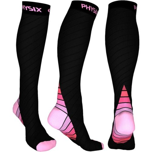 Physix Gear Sport Compression Socks Women & Men 20-30 mmHg, Graduated Men & Women Compression Socks for Travel, Pregnancy