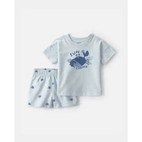 Baby Boy 2-Piece Crab Short-Sleeve Top & Short Set - Blue | Carter's