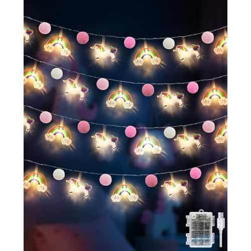 AceList 20 LED Rainbow Unicorn String Lights with USB & Battery Power, Unicorn Party Decorations Fairy Lights for Birthday, Party, Bedroom, Wall, Table, Christmas Décor