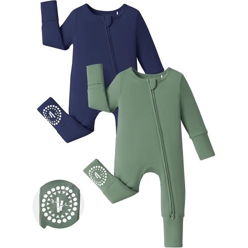 PATPAT Baby Footies Boys Girls - Bamboo Viscose - Zipper & Non-Slip Soles Romper Mitten - Footed & Footless Infant Clothes