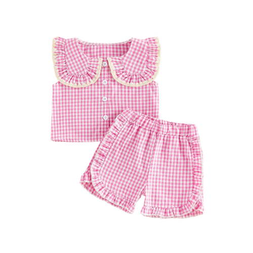 Loicainy Baby Toddler Girl Summer Outfits Plaid Clothes Set 6 12 18 24 Months 2T 3T 4T Sleeveless Print Tops + Shorts